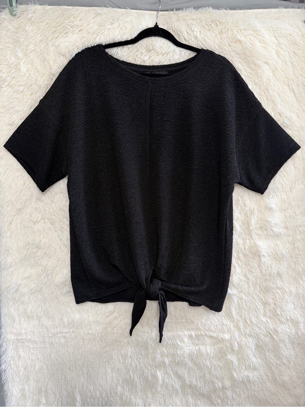 Love & Legend Womens Boho Crinkle Texture Top Size X Black Minimalist Lagenlook